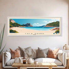 Cargar imagen en el visor de la galería, Cala Saura, Spain Panoramic Print, Vacation Gift, Spain Wall Art, Beach Painting, Beach Decor, Large Wall Art, Wood Frame Art
