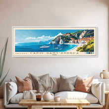 Carregar imagem no visualizador da galeria, Capo Sant’Andrea, Italy Panoramic Beach Print, Vacation Gift, Italy Wall Art, Framed Canvas Print, Framed Beach Painting
