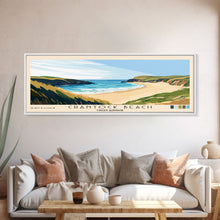 Load image into Gallery viewer, Crantock Beach, United Kingdom Panoramic Beach Print, Vacation Gift, United Kingdom Wall Art, Framed Canvas Print, Framed Beach Painting
