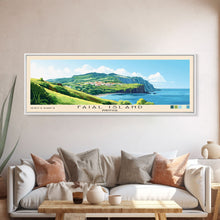 Carregar imagem no visualizador da galeria, Faial Island, Portugal Panoramic Print, Vacation Gift, Portugal Wall Art, Beach Painting, Beach Decor, Large Wall Art, Wood Frame Art
