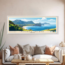 Carregar imagem no visualizador da galeria, Flores Island, Portugal Panoramic Print, Vacation Gift, Portugal Wall Art, Beach Painting, Beach Decor, Large Wall Art, Wood Frame Art
