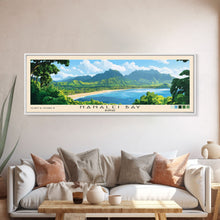 Cargar imagen en el visor de la galería, Hanalei Bay, Hawaii Panoramic Print, Vacation Gift, Hawaii Wall Art, Beach Painting, Beach Decor, Large Wall Art, Wood Frame Art
