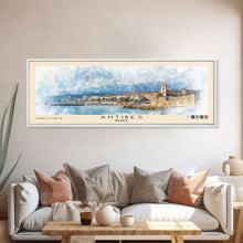 Load image into Gallery viewer, Antibes, France Watercolor Print, Vacation Gift, France Wall Art, Beach Painting, Beach Decor, Large Wall Art, Wood Frame Art
