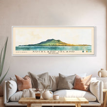 Load image into Gallery viewer, Auckland Island, New Zealand Watercolor Print, Vacation Gift, New Zealand Wall Art, Beach Painting, Beach Decor, Large Wall Art, Wood Frame Art
