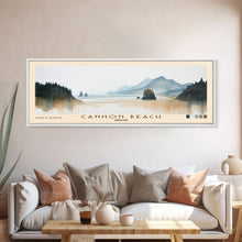 Carregar imagem no visualizador da galeria, Cannon Beach, Oregon Watercolor Beach Print, Vacation Gift, Oregon Wall Art, Framed Canvas Print, Framed Beach Painting
