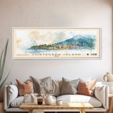 Load image into Gallery viewer, Cortegada Island, Spain Watercolor Beach Print, Vacation Gift, Spain Wall Art, Framed Canvas Print, Framed Beach Painting
