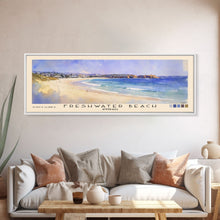Load image into Gallery viewer, Freshwater Beach, Australia Watercolor Beach Print, Vacation Gift, Australia Wall Art, Framed Canvas Print, Framed Beach Painting
