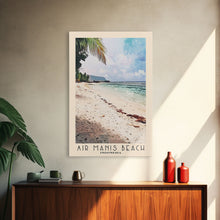 Carregar imagem no visualizador da galeria, Air Manis Beach, Indonesia Watercolor Beach Print, Vacation Gift, Indonesia Wall Art, Framed Canvas Print, Framed Beach Painting
