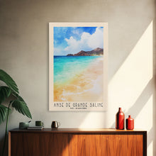 Load image into Gallery viewer, Anse de Grande Saline, St. Barths Watercolor Print, Vacation Gift, St. Barths Wall Art, Beach Painting, Beach Decor, Large Wall Art, Wood Frame Art
