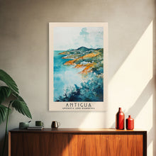 Carregar imagem no visualizador da galeria, Antigua, Antigua and Barbuda Watercolor Beach Print, Vacation Gift, Antigua and Barbuda Wall Art, Framed Canvas Print, Framed Beach Painting
