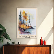 Load image into Gallery viewer, Apostle Islands, Wisconsin Watercolor Print, Vacation Gift, Wisconsin Wall Art, Beach Painting, Beach Decor, Large Wall Art, Wood Frame Art
