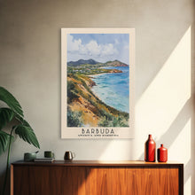 Load image into Gallery viewer, Barbuda, Antigua and Barbuda Watercolor Beach Print, Vacation Gift, Antigua and Barbuda Wall Art, Framed Canvas Print, Framed Beach Painting
