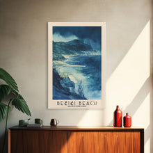 Load image into Gallery viewer, Bečići Beach, Montenegro Watercolor Print, Vacation Gift, Montenegro Wall Art, Beach Painting, Beach Decor, Large Wall Art, Wood Frame Art
