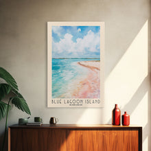 Load image into Gallery viewer, Blue Lagoon Island, Bahamas Watercolor Print, Vacation Gift, Bahamas Wall Art, Beach Painting, Beach Decor, Large Wall Art, Wood Frame Art
