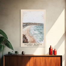 Load image into Gallery viewer, Bondi Beach, Sydney, Australia Watercolor Print, Vacation Gift, Sydney, Australia Wall Art, Beach Painting, Beach Decor, Large Wall Art, Wood Frame Art
