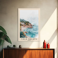 Carregar imagem no visualizador da galeria, Cala Salada, Spain Watercolor Beach Print, Vacation Gift, Spain Wall Art, Framed Canvas Print, Framed Beach Painting
