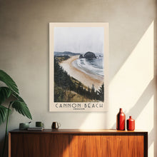 Carregar imagem no visualizador da galeria, Cannon Beach, Oregon Watercolor Beach Print, Vacation Gift, Oregon Wall Art, Framed Canvas Print, Framed Beach Painting
