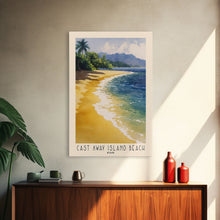 Load image into Gallery viewer, Cast Away Island Beach, Fiji Watercolor Print, Vacation Gift, Fiji Wall Art, Beach Painting, Beach Decor, Large Wall Art, Wood Frame Art
