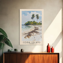 Load image into Gallery viewer, Coiba Island, Panamá Watercolor Beach Print, Vacation Gift, Panamá Wall Art, Framed Canvas Print, Framed Beach Painting
