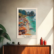 Load image into Gallery viewer, El Nido, Philippines Watercolor Beach Print, Vacation Gift, Philippines Wall Art, Framed Canvas Print, Framed Beach Painting
