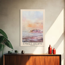 Load image into Gallery viewer, Embiez Island, France Watercolor Beach Print, Vacation Gift, France Wall Art, Framed Canvas Print, Framed Beach Painting
