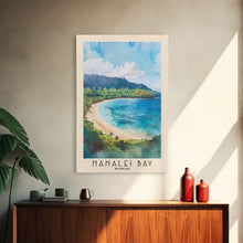 Cargar imagen en el visor de la galería, Hanalei Bay, Hawaii Watercolor Beach Print, Vacation Gift, Hawaii Wall Art, Framed Canvas Print, Framed Beach Painting
