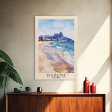 Load image into Gallery viewer, Ipanema, Brazil Watercolor Print, Vacation Gift, Brazil Wall Art, Beach Painting, Beach Decor, Large Wall Art, Wood Frame Art
