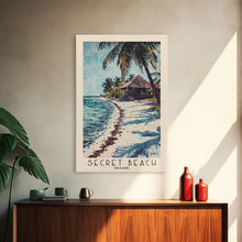 Load image into Gallery viewer, Secret Beach, Belize Watercolor Print, Vacation Gift, Belize Wall Art, Beach Painting, Beach Decor, Large Wall Art, Wood Frame Art
