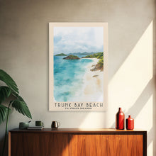 Load image into Gallery viewer, Trunk Bay Beach, US Virgin islands Watercolor Beach Print, Vacation Gift, US Virgin islands Wall Art, Framed Canvas Print, Framed Beach Painting
