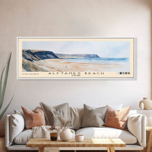 Load image into Gallery viewer, Álftanes Beach, Iceland Watercolor Print, Vacation Gift, Iceland Wall Art, Beach Painting, Beach Decor, Large Wall Art, Wood Frame Art
