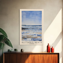 Load image into Gallery viewer, Álftanes Beach, Iceland Watercolor Print, Vacation Gift, Iceland Wall Art, Beach Painting, Beach Decor, Large Wall Art, Wood Frame Art
