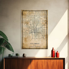 Cargar imagen en el visor de la galería, Columbus vintage map print poster or framed canvas, Ohio map print poster canvas, Columbus city map print poster canvas
