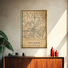 Load image into Gallery viewer, Fort Worth map print poster or framed canvas, Texas map print poster canvas, Fort Worth city map print poster canvas, Panther City
