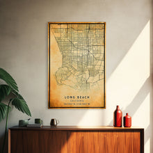 Load image into Gallery viewer, Long Beach map print poster or framed canvas | California map print poster canvas | Long Beach city map print poster canvas, distressed map
