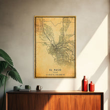 Load image into Gallery viewer, El Paso Texas Vintage Map Print, El Paso Map, Texas Map Art, El Paso City Road Map Poste, Vintage Gift Map, Travel Vacation Art, Rustic Map
