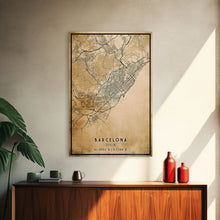Load image into Gallery viewer, Barcelona Spain map print poster or framed canvas, Barcelona map print poster canvas, Spain city map print poster canvas, Vintage Travel Art
