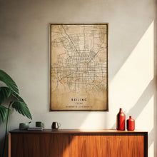 Cargar imagen en el visor de la galería, Beijing China map print poster or framed canvas, Beijing map print poster canvas, Beijing city map print poster canvas, Vintage Travel Art
