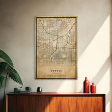 Load image into Gallery viewer, Denver map print poster canvas, Colorado map print poster canvas, Denver city map print poster canvas, framed road map art, office decor
