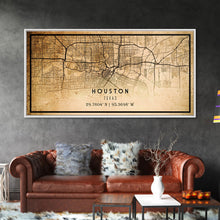 Load image into Gallery viewer, Distressed Houston map print poster canvas print, framed road map art, Texas map print poster canvas, Houston city map print poster canvas
