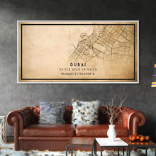 Load image into Gallery viewer, Dubai UAE map print poster or framed canvas, Dubai map print poster canvas, Dubai city map print poster canvas, Vintage Travel Art
