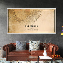 Load image into Gallery viewer, Barcelona Spain map print poster or framed canvas, Barcelona map print poster canvas, Spain city map print poster canvas, Vintage Travel Art
