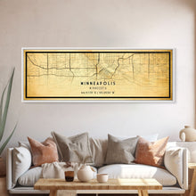 Load image into Gallery viewer, Minneapolis Panoramic map print poster or framed canvas, Minnesota map print poster canvas, Minneapolis road map print poster canvas
