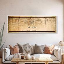 Load image into Gallery viewer, Distressed Panoramic Houston map print poster canvas print, framed road map art, map print poster canvas, Houston city map print canvas
