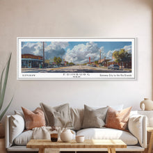Load image into Gallery viewer, Edinburg Texas Panoramic Watercolor Painting, Scenic Framed Canvas Print, Urban Wall Art for Office, Travel Poster, Home Decor, City Gift Idea
