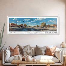 Carregar imagem no visualizador da galeria, Victorville California Panoramic Wall Art, Framed Canvas Print, Retro Style Travel Poster, Unique Home Decor, Artistic Office Piece, Original Gift
