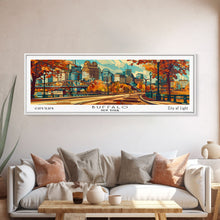 Carregar imagem no visualizador da galeria, Buffalo New York Panoramic Painting Framed Canvas Print, Mid Century Modern Art, Pop Art Style, Travel Poster, Living Room Decor
