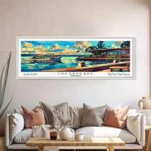 Cargar imagen en el visor de la galería, Chesapeake Virginia Panoramic Travel Poster Framed Canvas Print, Mid Century Modern Art, Pop Art Style, Wall Art Decor, Home Decoration
