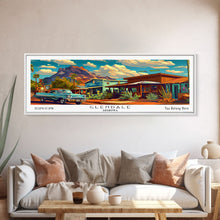 Load image into Gallery viewer, Glendale Arizona Panoramic Painting Framed Canvas Print, Mid Century Modern Art, Pop Art Style, Travel Poster, Wall Art Decor
