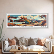 Load image into Gallery viewer, Albuquerque New Mexico Panoramic Painting, Mid Century Modern Framed Canvas Print, Retro Pop Art Travel Poster, Wall Decor, Office Art
