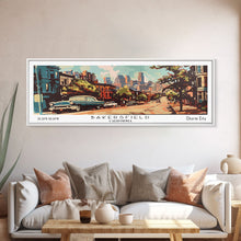 Carregar imagem no visualizador da galeria, Baltimore Maryland Panoramic Painting, Mid Century Modern Framed Canvas Print, Retro Pop Art Travel Poster, Wall Decor, Home Decor, Wall Hanging
